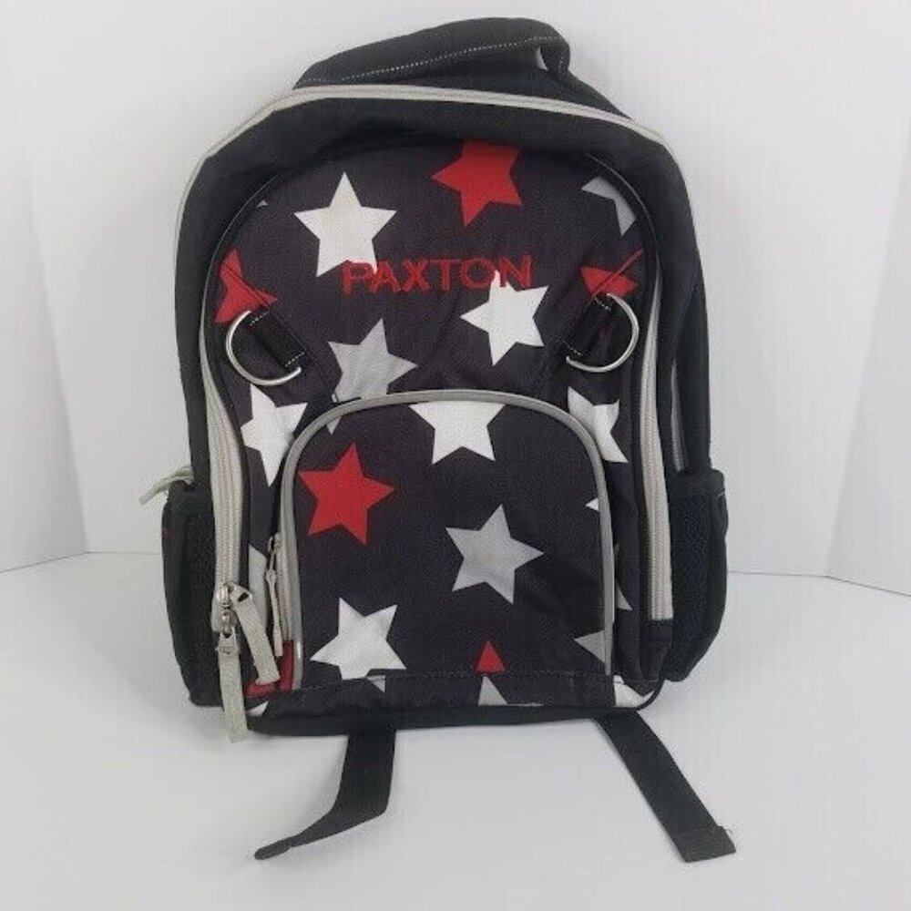 Pottery Barn Kids Boys Small Backpack Monogram PAXTON Black Red White Gray Stars